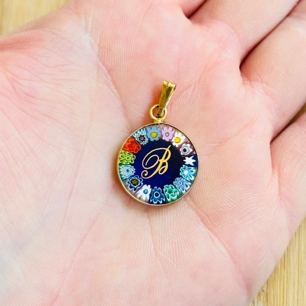 VTG Floral Art glass Millefiori Initial Letter B Pendant Italy Murano Venetian
